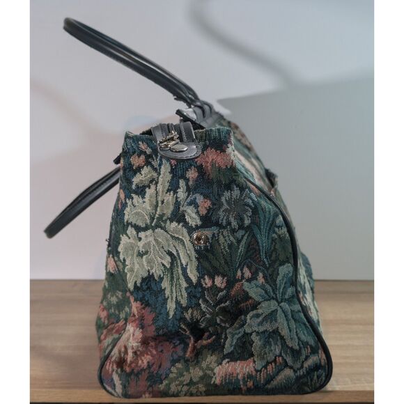 Vintage Atlantic Tapestry Weekender Travel Bag – Floral Pattern, Leather Trim - Picture 5 of 10